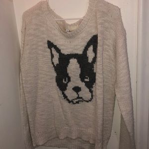 Off white wool sweater with french bulldog